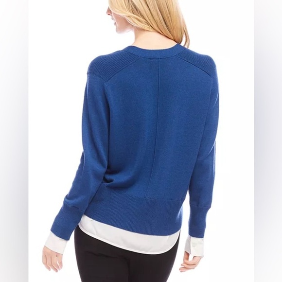 KAREN KANE Cashmere Blend Mixed Media Twofer Layered Look Sweater in Blue NWT - Picture 3 of 12
